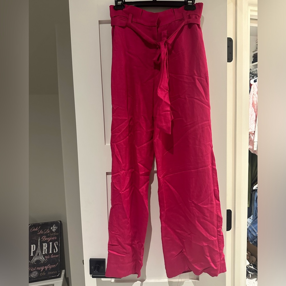 NWT Lucy Paris Wide-Leg Tie Waist Pants - Hot Pink